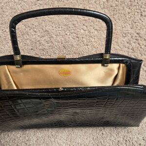 Elegant Black Crocodile-Embossed Handbag